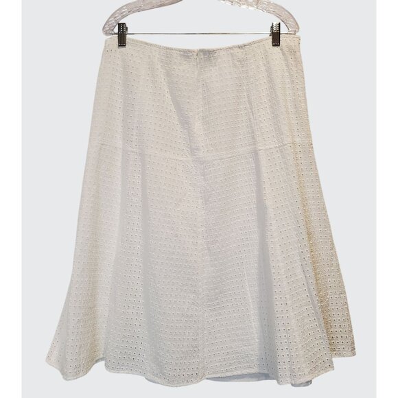 Preowned Gianni Bini White Cotton Eyelet Aline Skirt with Zipper Women's Siz - Picture 2 of 6